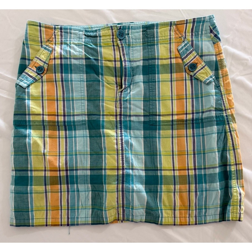 Christopher & Banks Plaid Skort Size 10 Blue Yellow Golf Tennis Casual Pockets